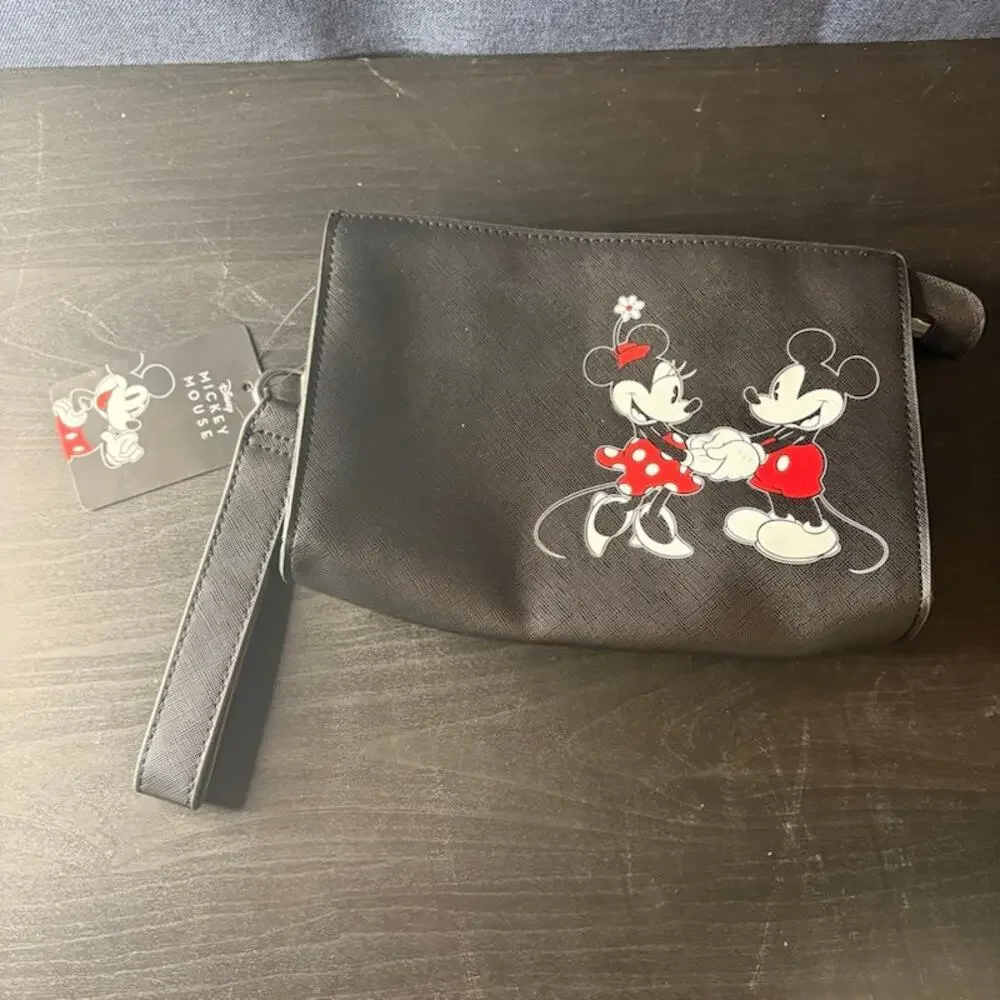 Mickey and Minnie Black Wristlet Clutch Disney Bioworld NWT